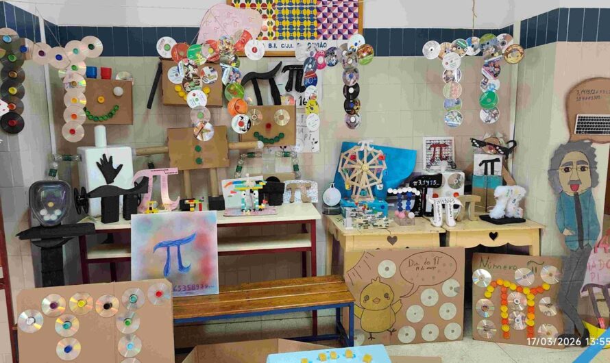 Escola celebrou o Dia do Pi com trabalhos de alunos e lanche partilhado.
